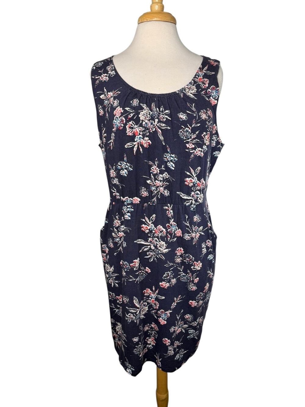 GARNET HILL Sleeveless Pocket Detail Dress in Blue Floral Size XL Lined #44464